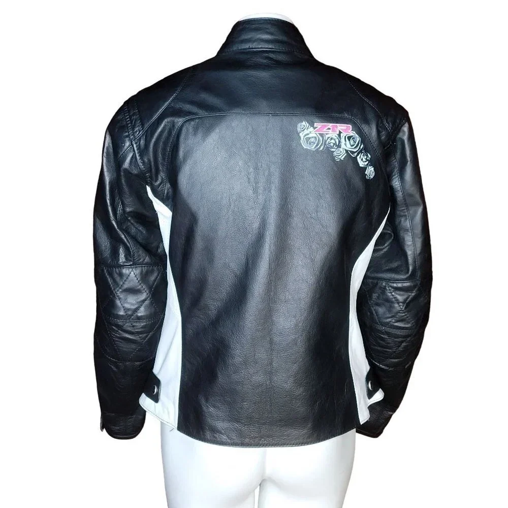 Z1R Nectar Womens LG Black White Leather Motorcycle Jacket Removable Pads Liner - Picture 13 of 14